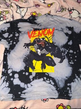 Marvel Bleached Tie-Dye Tee in Black and Light Blue